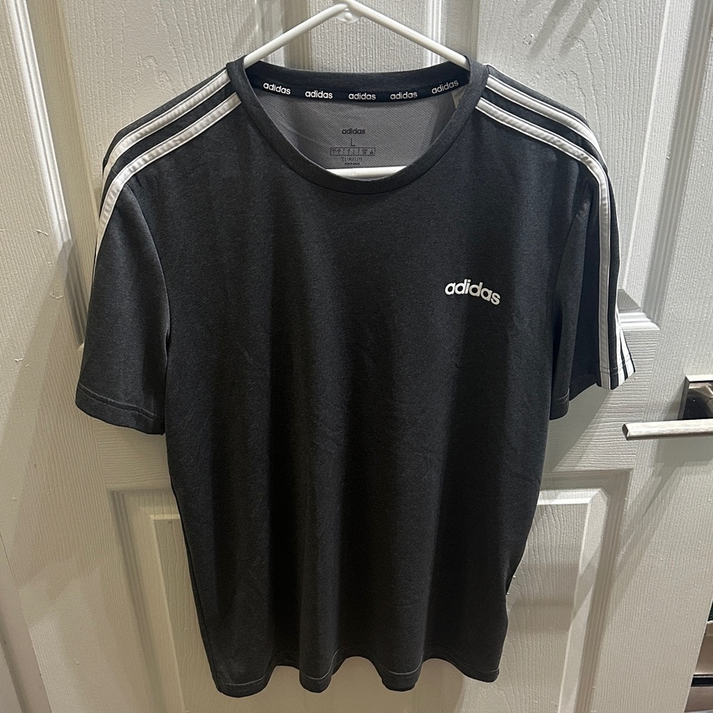 Adidas Men's Charcoal Tee with White Stripes